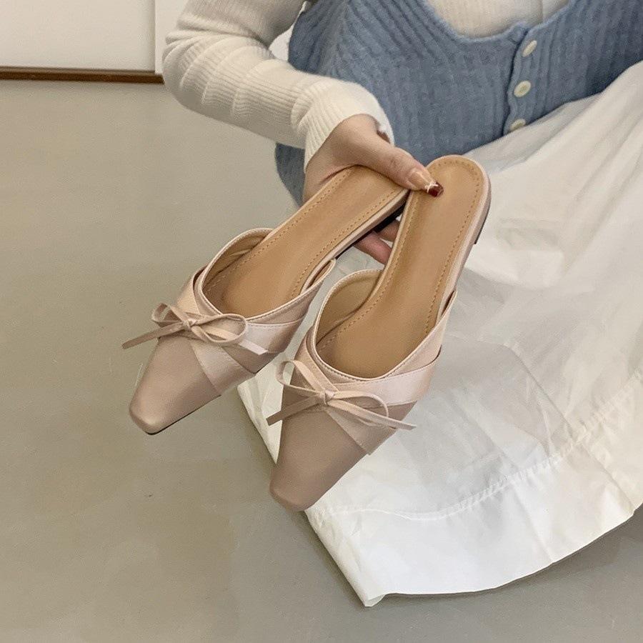 Flat bottom pink bow bag head half slippers fairy shoes spring temperament half support single shoes 35
Flat bottom pink bow bag head half slippers fairy shoes spring temperament half support single shoes 35