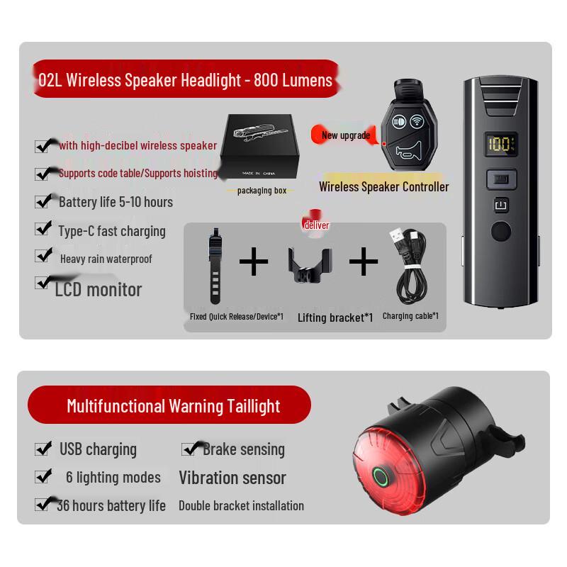 UOSU Cycling Light Set with LCD Display, Horn & Brake Sensor Taillight
UOSU Cycling Light Set with LCD Display, Horn & Brake Sensor Taillight