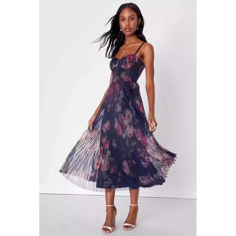 Foreign Trade Order Lu s Sling Elegant Print Mesh Lady Summer Vacation Fashion Elegant Big Hemline Dress Dark Blue M
Foreign Trade Order Lu s Sling Elegant Print Mesh Lady Summer Vacation Fashion Elegant Big Hemline Dress Dark Blue M