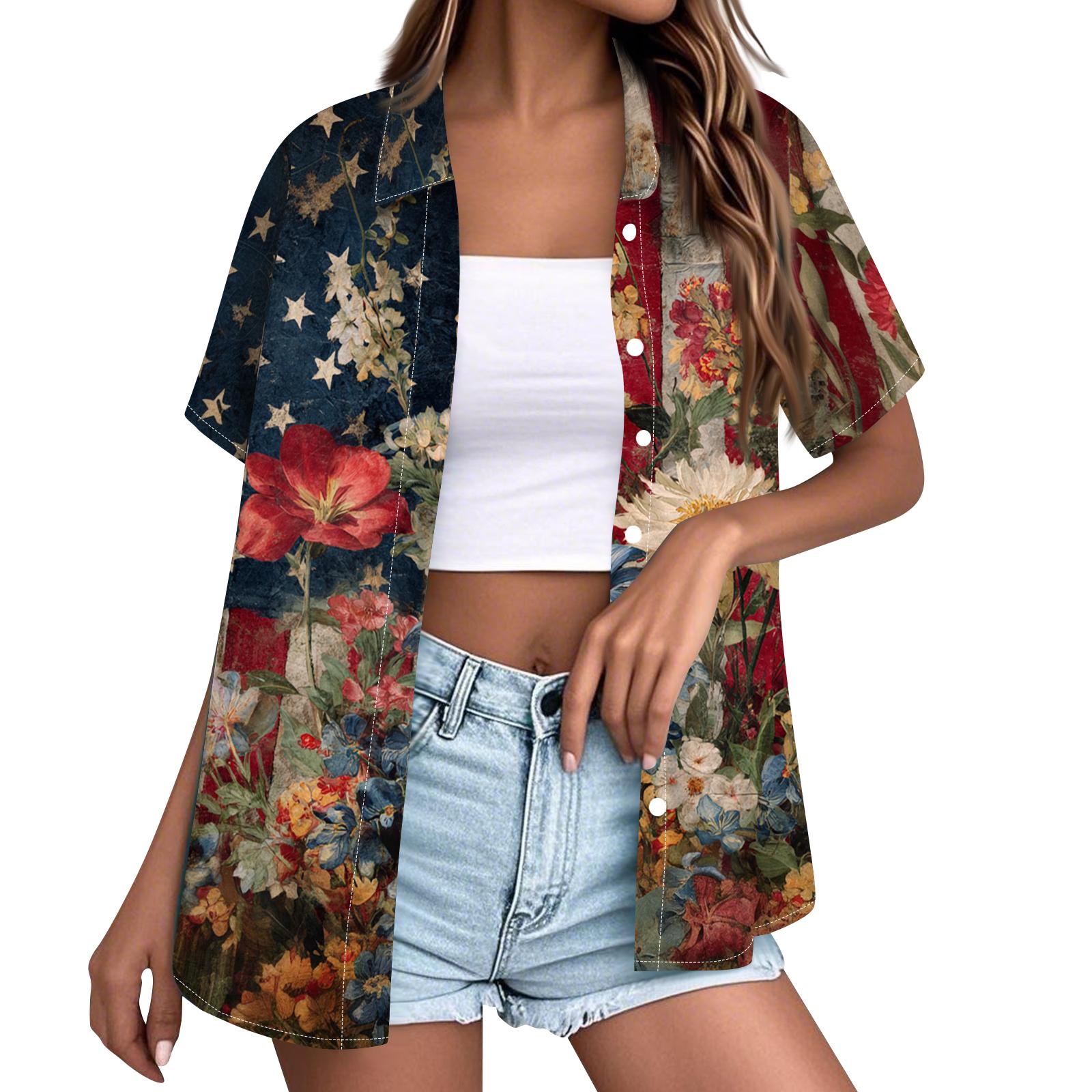 Short Sleeve Button Down Shirt for Women with Floral and Stars Print Loose Fit Lapel Collar Lightweight Top Blouse L
Short Sleeve Button Down Shirt for Women with Floral and Stars Print Loose Fit Lapel Collar Lightweight Top Blouse L