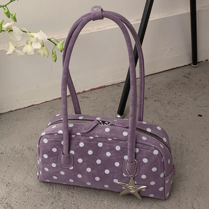 Korean Style Polka Dot Handbag Retro Bowling Bag Large Capacity Shoulder Bag Casual And Simple Underarm Bag With Star Charm 30x9x16cm
Korean Style Polka Dot Handbag Retro Bowling Bag Large Capacity Shoulder Bag Casual And Simple Underarm Bag With Star Charm 30x9x16cm