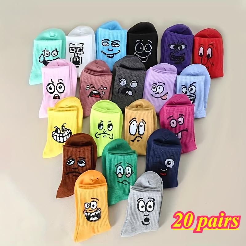 20 пар носков с мультяшными выражениями, милые и забавные цветные носки средней длины, женские чулки и чулочно-носочные изделия 20 Pairs разноцветный