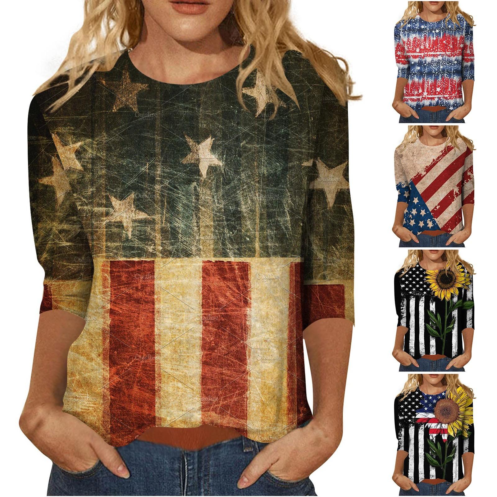 Женский модный повседневный топ с круглым вырезом и принтом на День независимости и семиточечным рукавом
Женский модный повседневный топ с круглым вырезом и принтом на День независимости и семиточечным рукавом