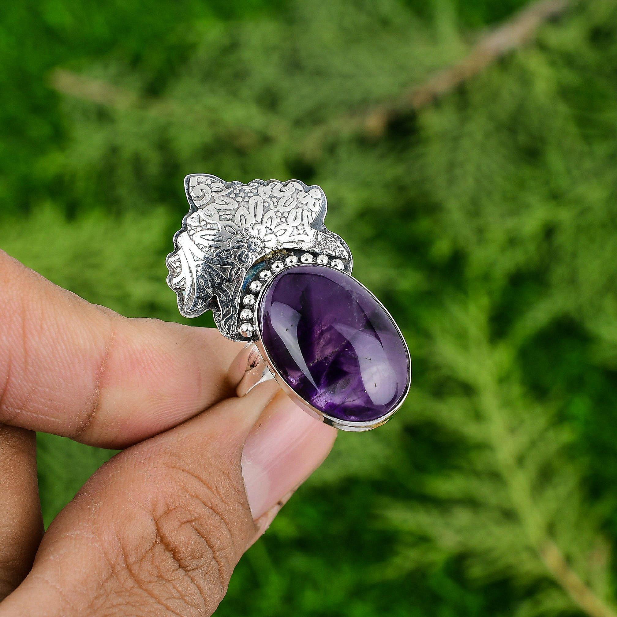 Сделка ко Дню матери Звездный Аметист Драгоценный камень Серебро 925 Солитер Кольцо-безель Ювелирные изделия Adjustable