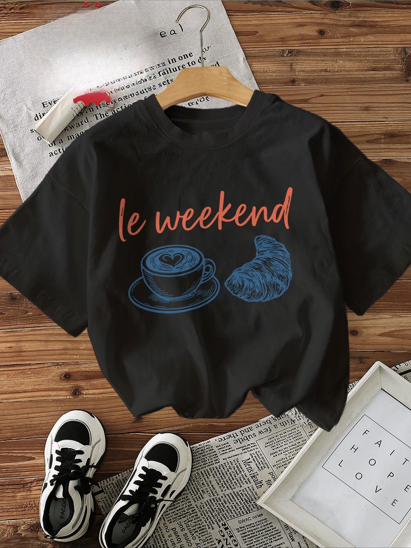 Womens Le Weekend Graphic TShirt Short Sleeve Crew Neck Casual Top Coffee Croissant Print with Orange Lettering Printed Tee S
Womens Le Weekend Graphic TShirt Short Sleeve Crew Neck Casual Top Coffee Croissant Print with Orange Lettering Printed Tee S