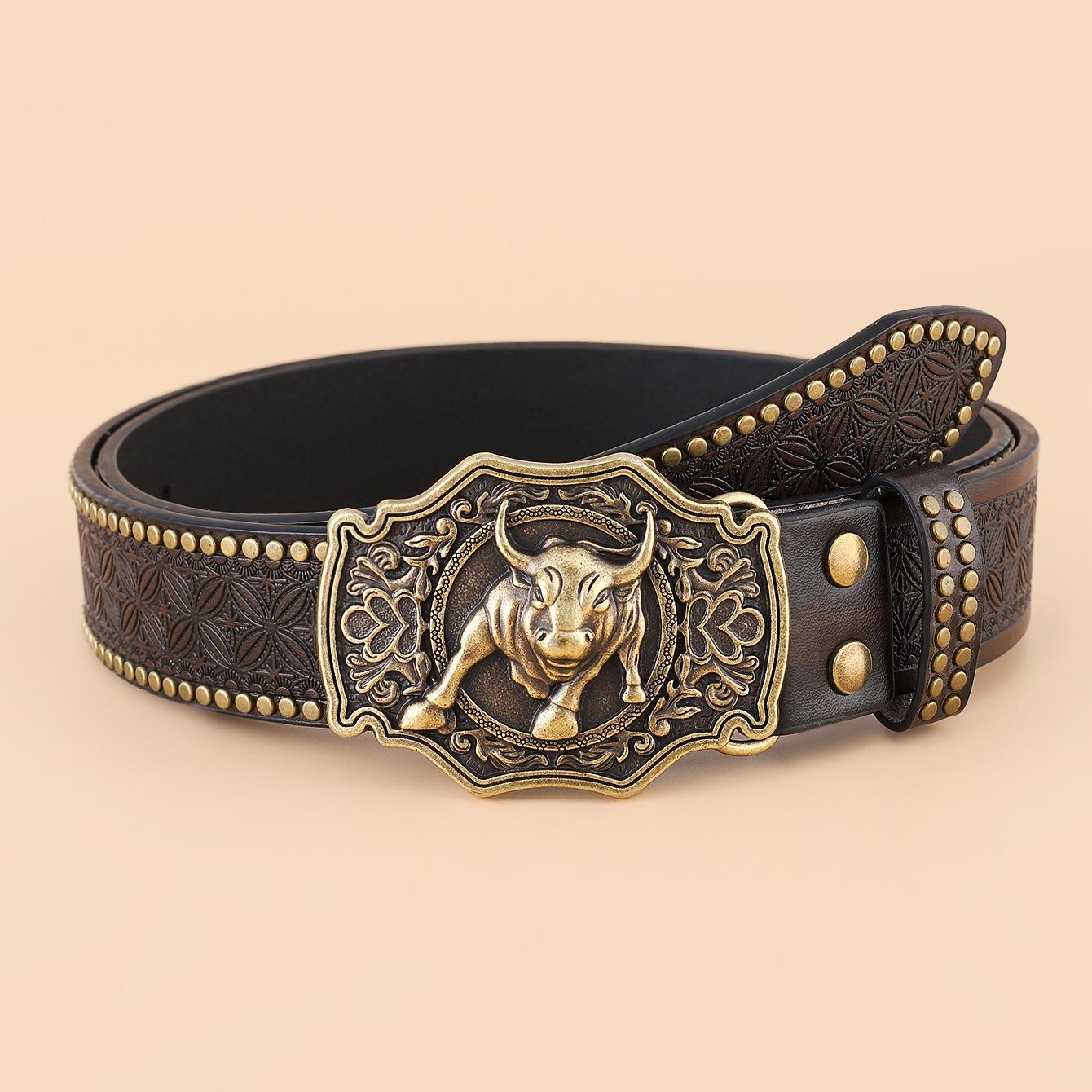Western Denim Belt Carved Ox Head Retro Men S Punk Leather Belt XL (125cm)
Western Denim Belt Carved Ox Head Retro Men S Punk Leather Belt XL (125cm)