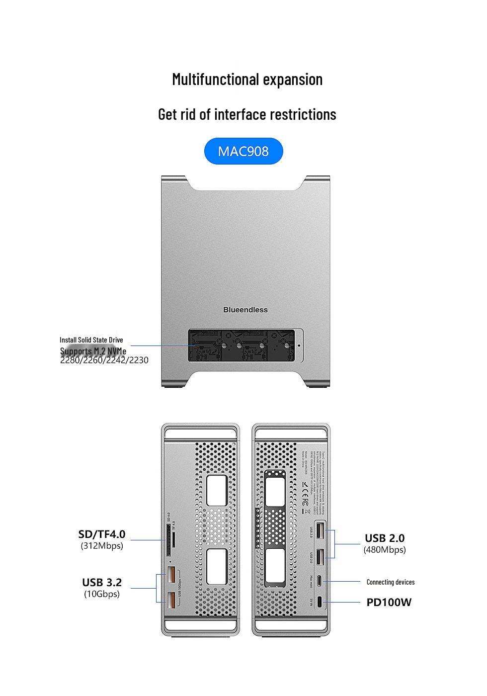 Mac Mini M4 Dock: M.2 NVMe SSD Enclosure & USB 3.2 10G Splitter Expansion Docking Station
Mac Mini M4 Dock: M.2 NVMe SSD Enclosure & USB 3.2 10G Splitter Expansion Docking Station