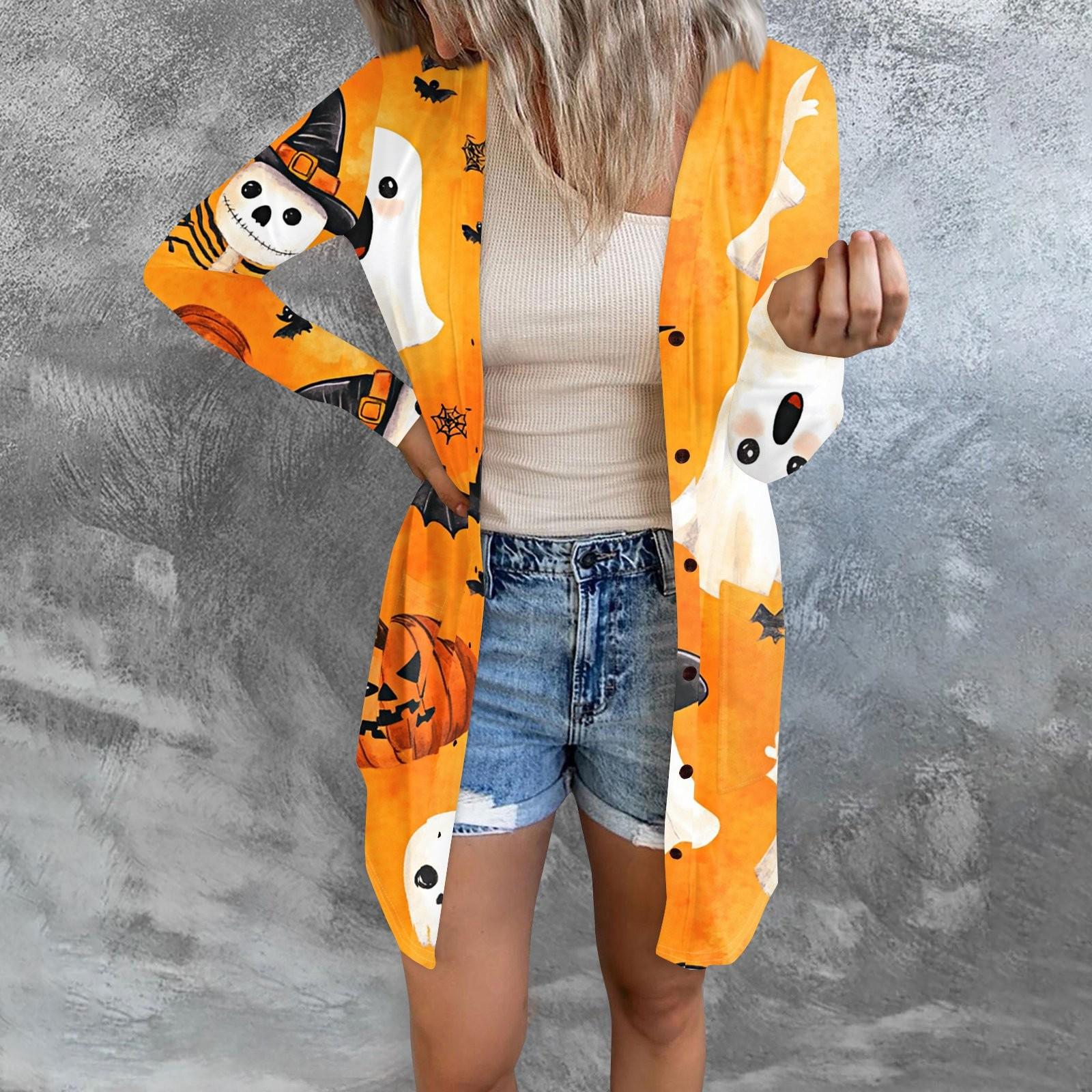 Женский повседневный кардиган, топ с длинными рукавами и карманами с принтом на Хэллоуин S жёлтый
Женский повседневный кардиган, топ с длинными рукавами и карманами с принтом на Хэллоуин S жёлтый