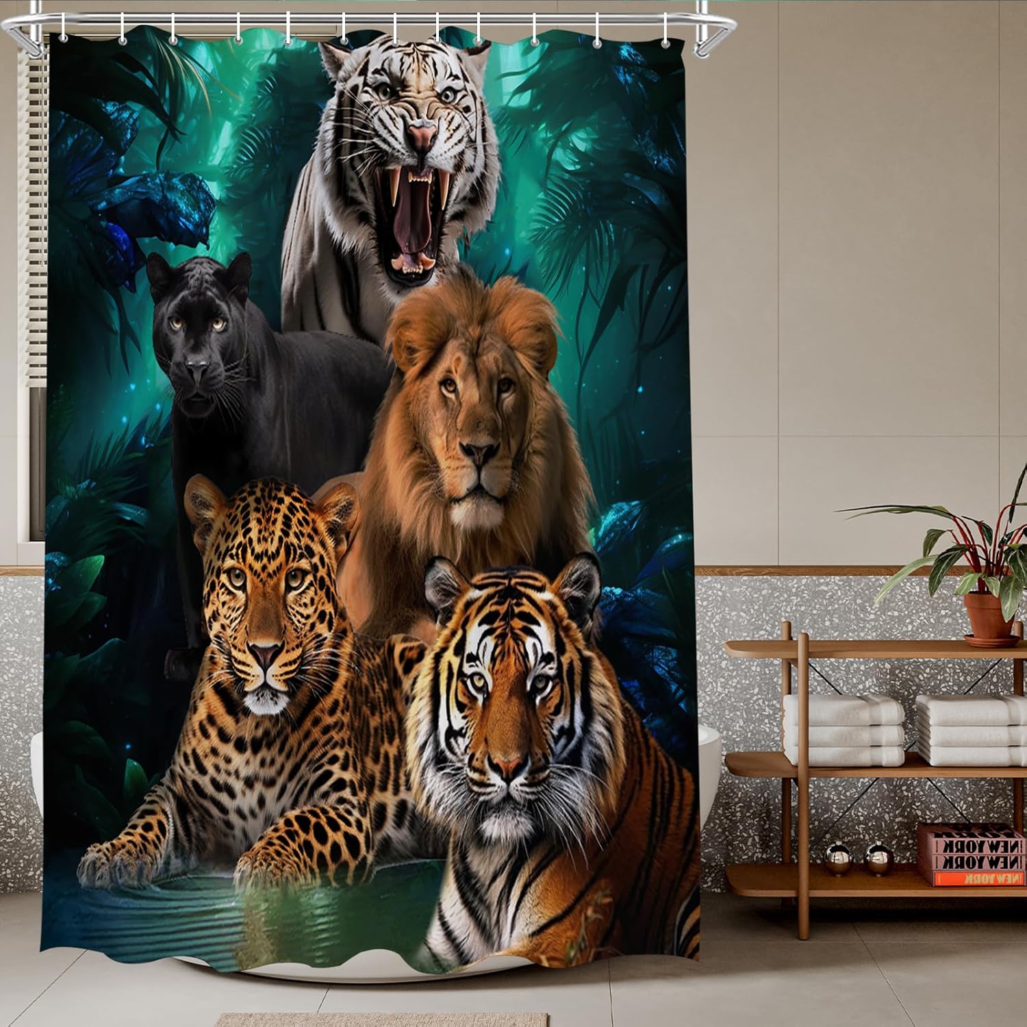 Wild Animal Shower Curtain Leopard Lion Tiger Panther Predator Nature Wildlife Bathroom Decor Hooks W60H190(CM)-1 Pcs
Wild Animal Shower Curtain Leopard Lion Tiger Panther Predator Nature Wildlife Bathroom Decor Hooks W60H190(CM)-1 Pcs