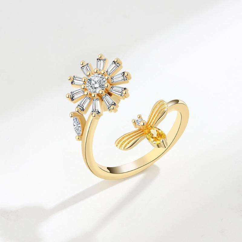 Meier Rotating ring anxiety relief flower ring set - stress relief zircon ring Adjustable opening
Meier Rotating ring anxiety relief flower ring set - stress relief zircon ring Adjustable opening