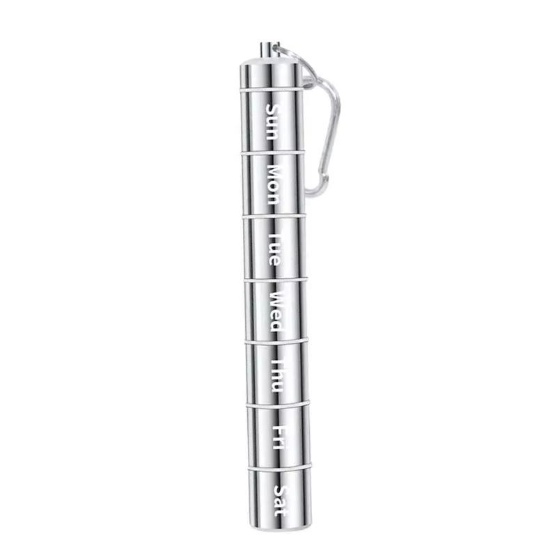 Small Portable Pill Case Keychain Waterproof Metal Pill Holder Tube With 7 Compartments For Emergency Mini Pill Organizer
Small Portable Pill Case Keychain Waterproof Metal Pill Holder Tube With 7 Compartments For Emergency Mini Pill Organizer