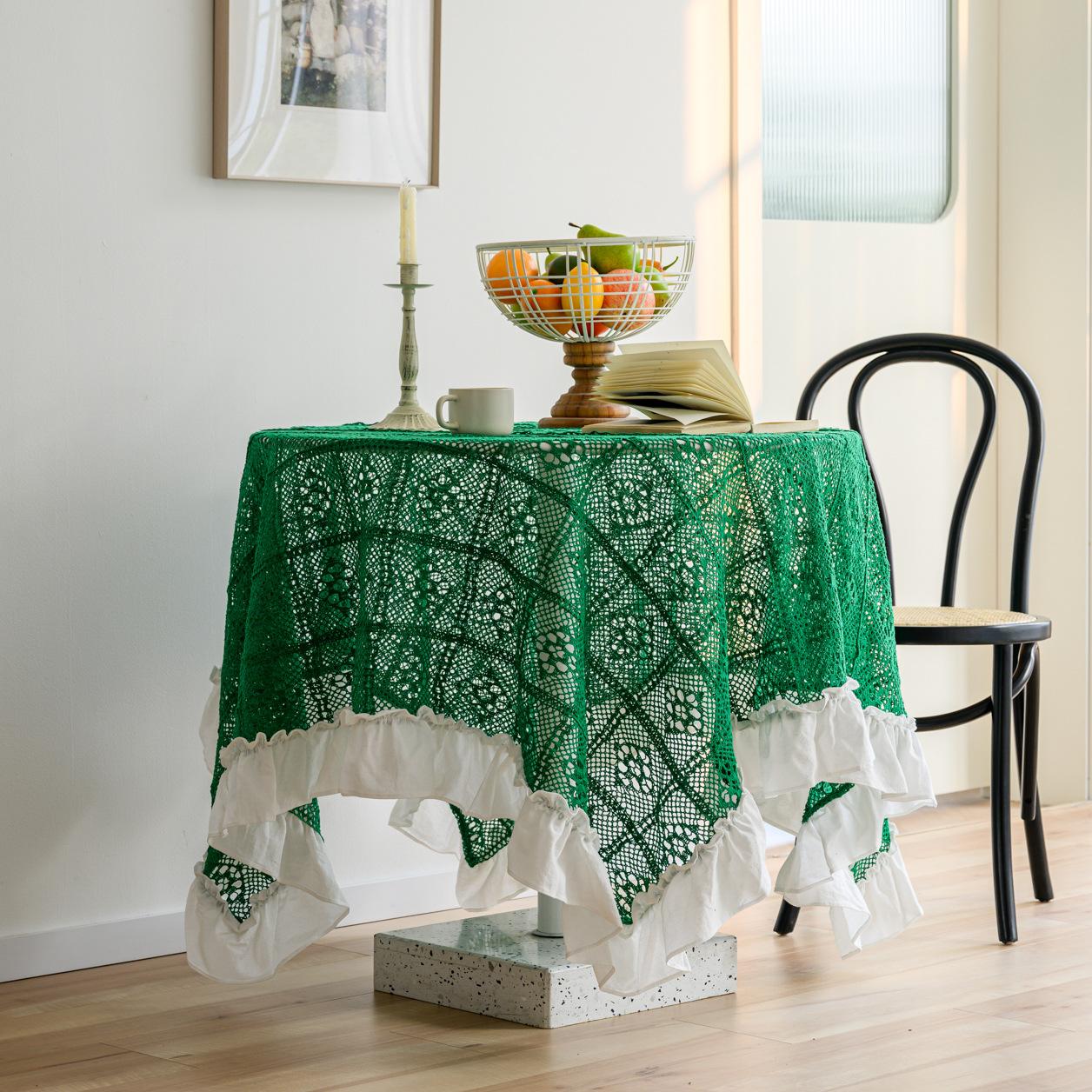 Зеленая полосатая скатерть Рождество Зима Хлопок и лен Чехол Ткань Круглая Цветная Для помещений Красная скатерть 60*60cm