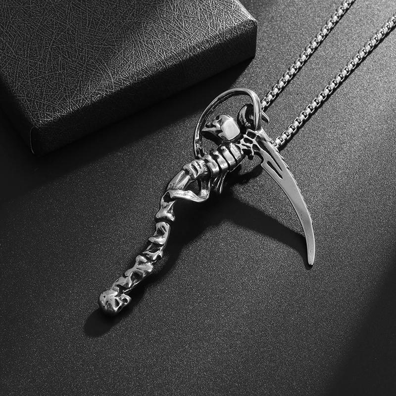 Retro Gothic Death Scythe Pendant Skull Demon Necklace for Men Women Punk Rock Halloween Party Jewelry Gifts
Retro Gothic Death Scythe Pendant Skull Demon Necklace for Men Women Punk Rock Halloween Party Jewelry Gifts