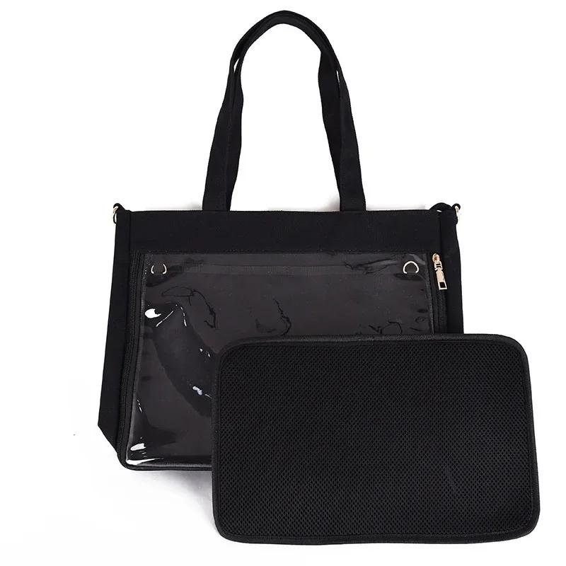 Большая сумка Ита черная с вставкой, японская милая прозрачная женская сумка через плечо, кошельки и сумочки