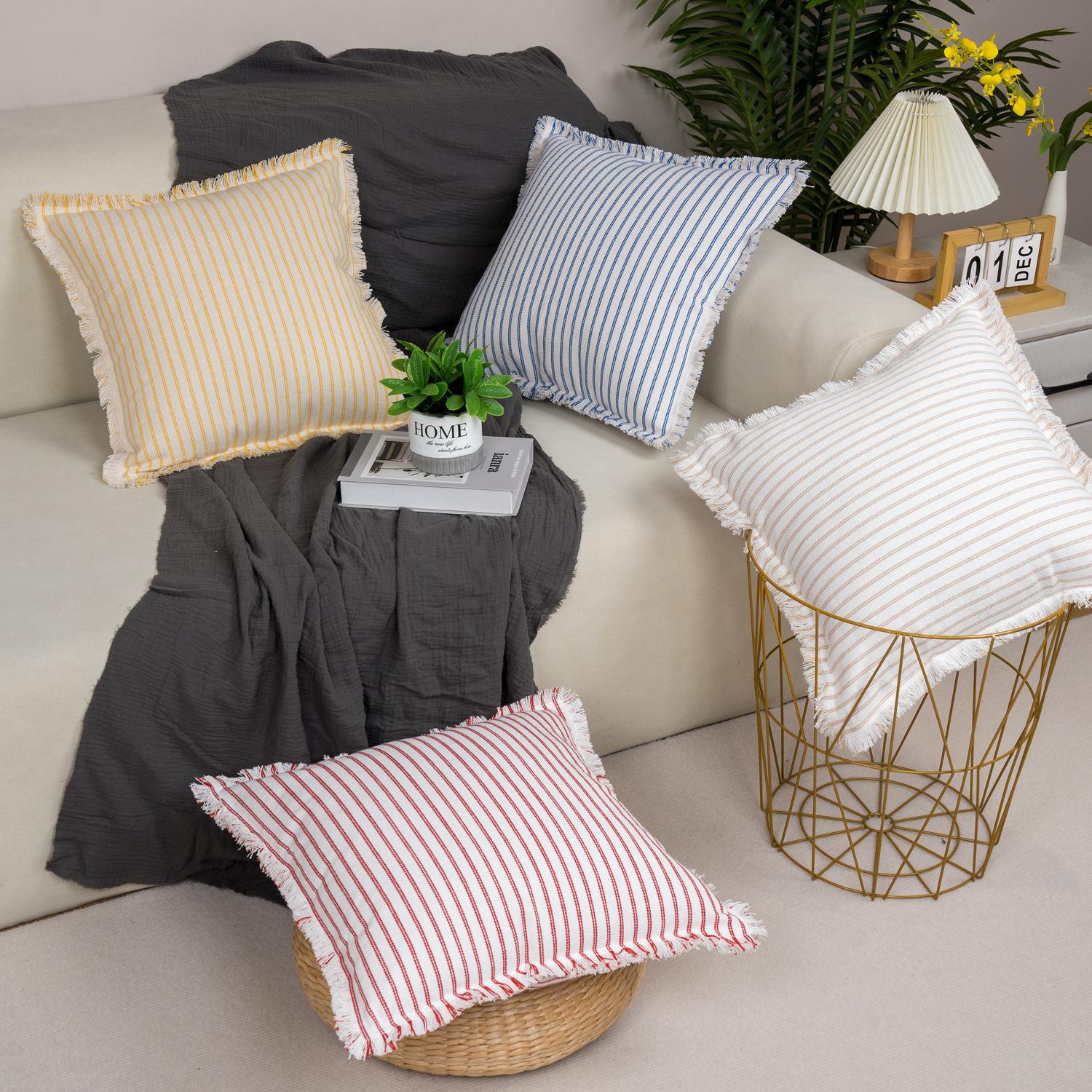 Striped throw pillow, simple wind pillow with fringed throw pillow cover, sand bed cushion cover throw pillow 45 * 45cm (excluding core)
Striped throw pillow, simple wind pillow with fringed throw pillow cover, sand bed cushion cover throw pillow 45 * 45cm (excluding core)