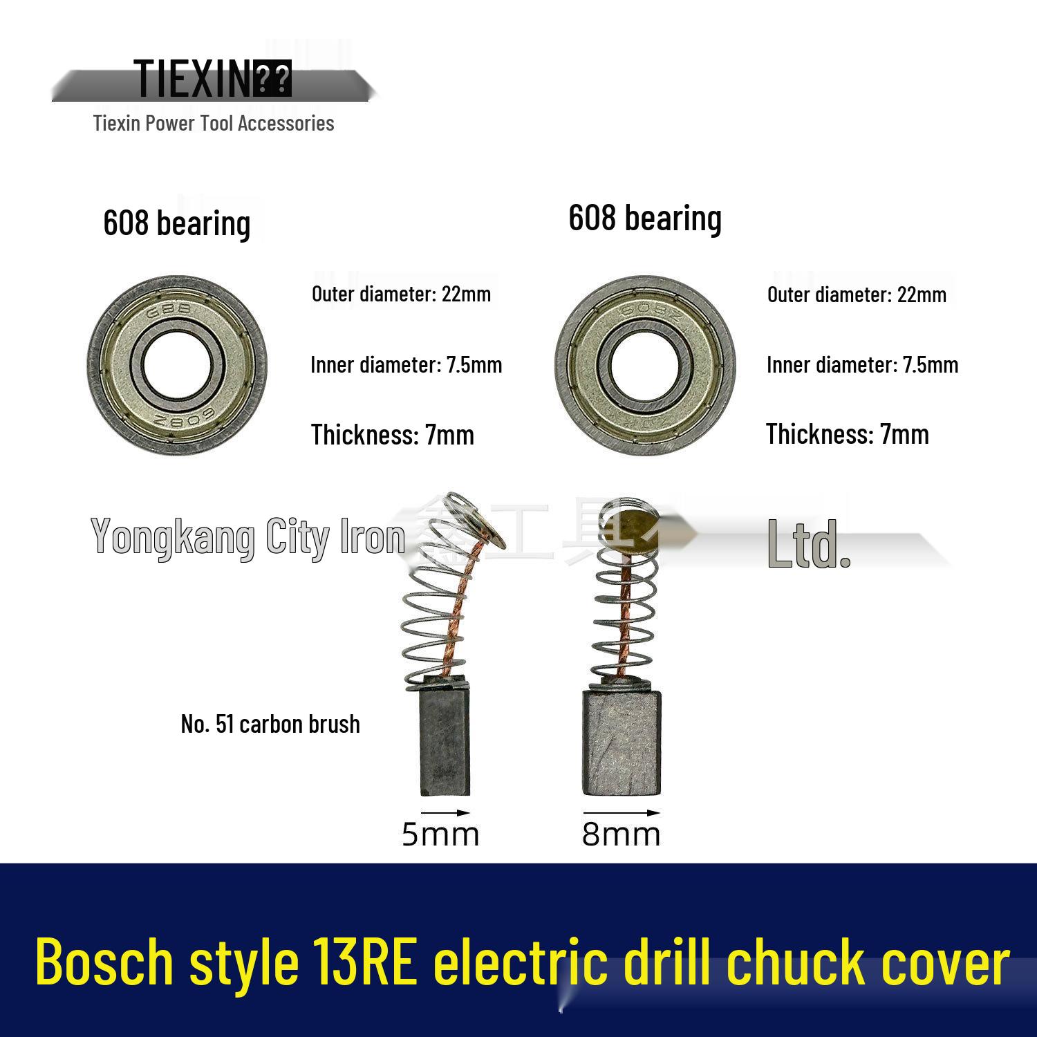 Dr. Model 13RE Hand Drill Repair Kit: 2 Bearings 608, 1 Set Carbon Brushes (5*8) - 01792
Dr. Model 13RE Hand Drill Repair Kit: 2 Bearings 608, 1 Set Carbon Brushes (5*8) - 01792