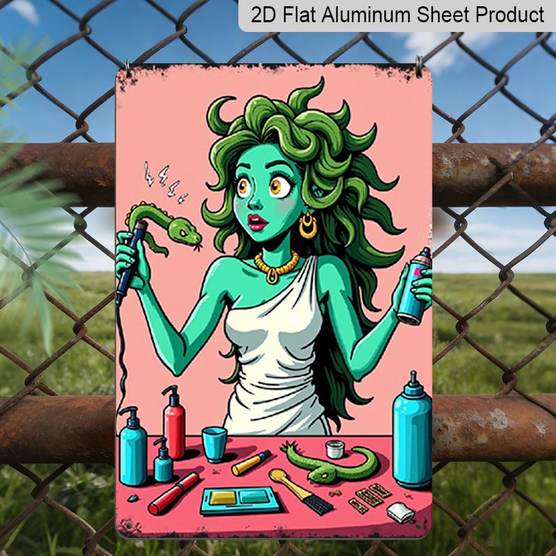 2D Flat - Vintage Aluminum Wall Art Sign Featuring Medusa with Snake Hair Curlers, Measuring 7.87*11.8 Inches. Ideal for Decorating Your Living Room 20*30cm
2D Flat - Vintage Aluminum Wall Art Sign Featuring Medusa with Snake Hair Curlers, Measuring 7.87*11.8 Inches. Ideal for Decorating Your Living Room 20*30cm