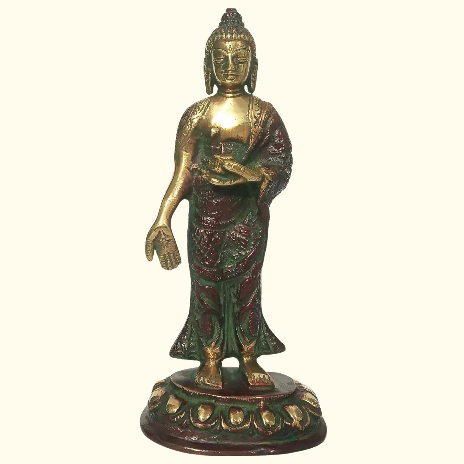 Original Brass Idol Standing Buddha Statue In Red Gold Finish, Decorative Idol
Original Brass Idol Standing Buddha Statue In Red Gold Finish, Decorative Idol