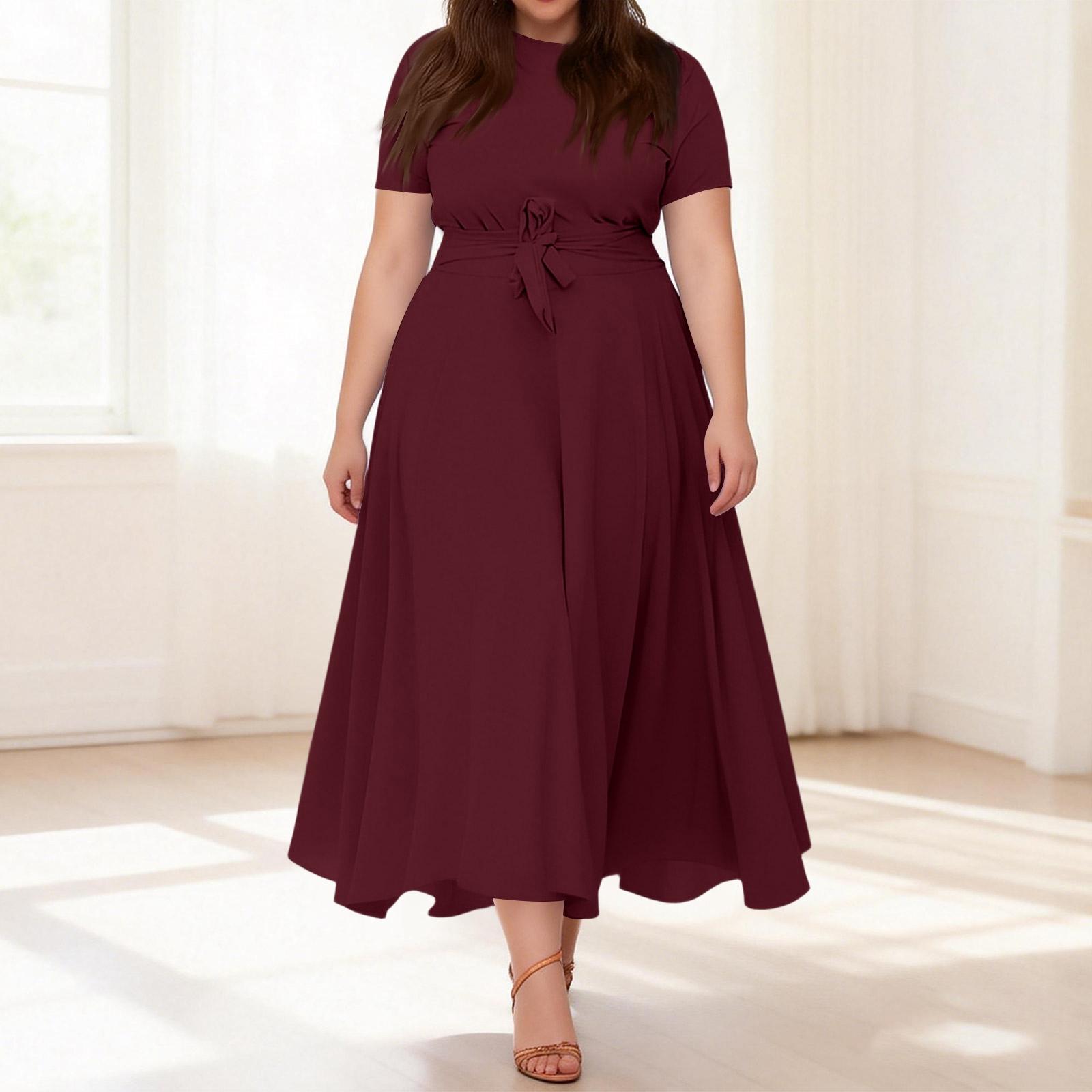 Women s Casual Fashion Large Size Color Round Neck Short Sleeve Pocket Straps Swing Dress XL винний
Women s Casual Fashion Large Size Color Round Neck Short Sleeve Pocket Straps Swing Dress XL винний