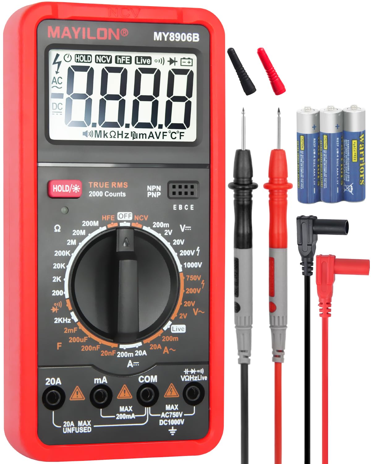 MAYILON MY8906B Digital Tester TRMS Tester 750V-1000V DC/AC Voltage, DC/AC Current, Resistance, Continuity, Diode, Frequency, Transistor Measurement,
MAYILON MY8906B Digital Tester TRMS Tester 750V-1000V DC/AC Voltage, DC/AC Current, Resistance, Continuity, Diode, Frequency, Transistor Measurement,