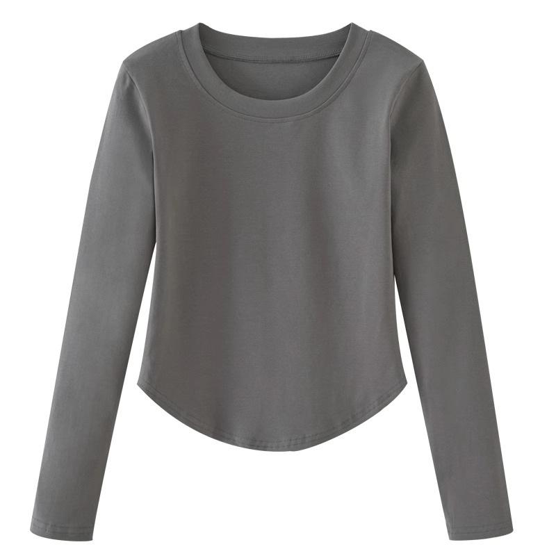 Pure Round Neck Long-sleeved T-shirt In Spring and Autumn New Design Curved Hem Solid Color Slim Short Top S
Pure Round Neck Long-sleeved T-shirt In Spring and Autumn New Design Curved Hem Solid Color Slim Short Top S