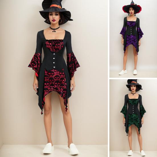 Women Halloween Cosplay Dress Irregular Cuff And Hem Skull Pattern Lace Tie-up Strap Low-cut Button Decor Medieval Vintage Performance Stage Dress L зелёный
Women Halloween Cosplay Dress Irregular Cuff And Hem Skull Pattern Lace Tie-up Strap Low-cut Button Decor Medieval Vintage Performance Stage Dress L зелёный