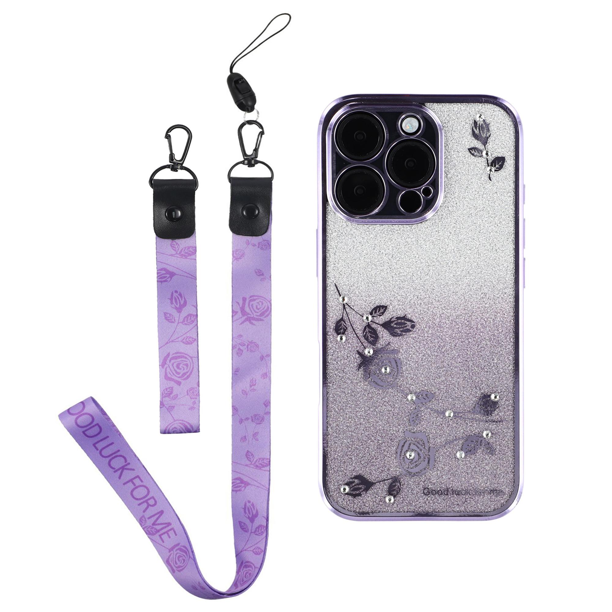 For iPhone 16 Pro Max Case Rhinestone Decor TPU Phone Cover with Lanyards Gradient Purple
For iPhone 16 Pro Max Case Rhinestone Decor TPU Phone Cover with Lanyards Gradient Purple