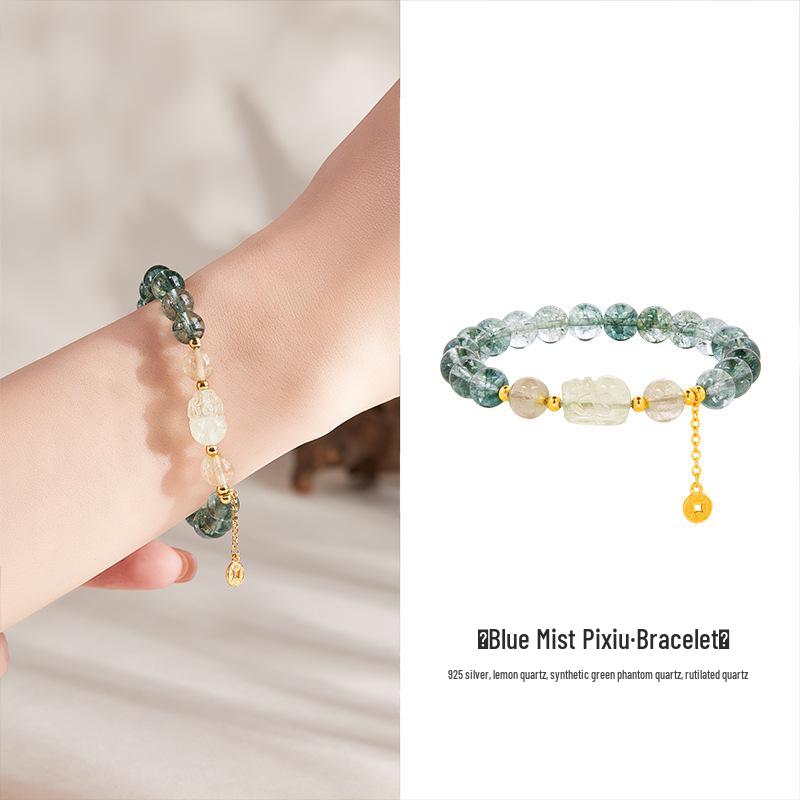 Sterling Silver Lemon Crystal & Green Phantom Quartz Beaded Bracelet for Women - Light Luxury Pixiu Design 925 Silver
Sterling Silver Lemon Crystal & Green Phantom Quartz Beaded Bracelet for Women - Light Luxury Pixiu Design 925 Silver