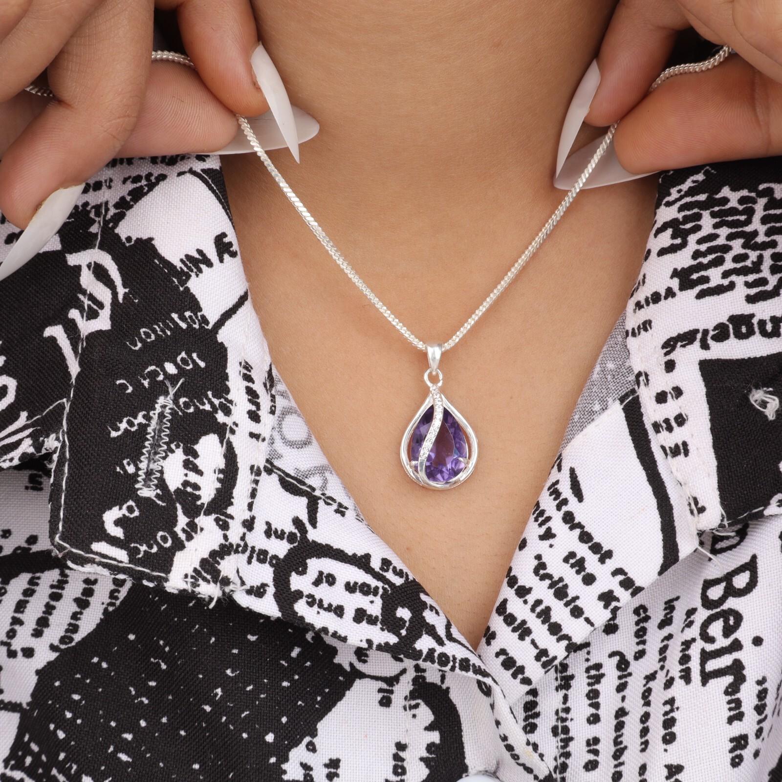 Purple Iolite Gemstone 925 Solid Silver Jewelry Designer Zircon Pendant For Her CZP-7-14
Purple Iolite Gemstone 925 Solid Silver Jewelry Designer Zircon Pendant For Her CZP-7-14