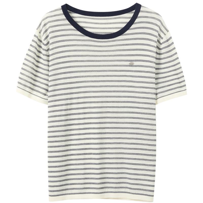 Lyocell Blend Striped Short Sleeve Knit Top L
Lyocell Blend Striped Short Sleeve Knit Top L