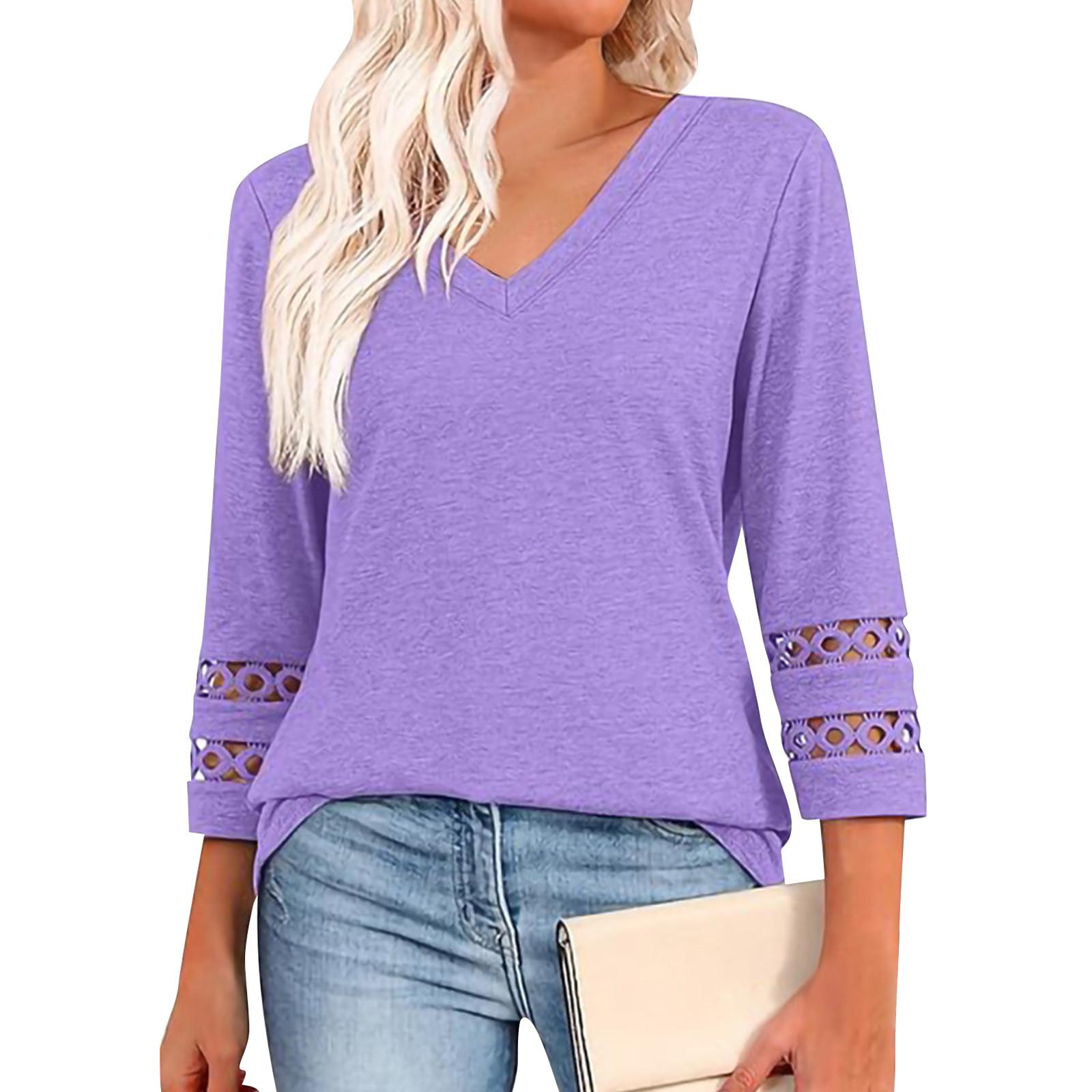 Women s Fashion Solid Color Loose V-neck Hollow 3/4Sleeves Female Casual Tops M фіолетовий
Women s Fashion Solid Color Loose V-neck Hollow 3/4Sleeves Female Casual Tops M фіолетовий