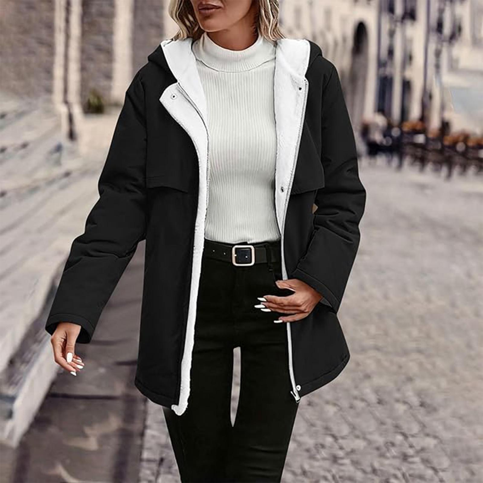 Womens Fleece Lined Jacket Zip Up Hoodie Jackets Casual Long Sleeves Button Coat Fall Winter Coats L чорний
Womens Fleece Lined Jacket Zip Up Hoodie Jackets Casual Long Sleeves Button Coat Fall Winter Coats L чорний