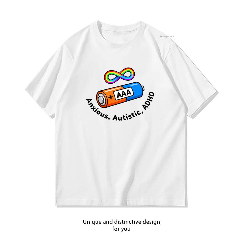 AAA Battery Anxious Autistic ADHD Classic TShirt Women Unisex Casual cotton printed t shirts outdoors Classic Oneck Adult tops 3XL
AAA Battery Anxious Autistic ADHD Classic TShirt Women Unisex Casual cotton printed t shirts outdoors Classic Oneck Adult tops 3XL