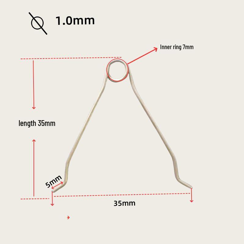 Spring Steel Tension Support Hook for Plastic Spraying, Painting, Electroplating, and Electrophoresis. 1.0mm thickness, 35mm length, 500 pieces per box
Spring Steel Tension Support Hook for Plastic Spraying, Painting, Electroplating, and Electrophoresis. 1.0mm thickness, 35mm length, 500 pieces per box