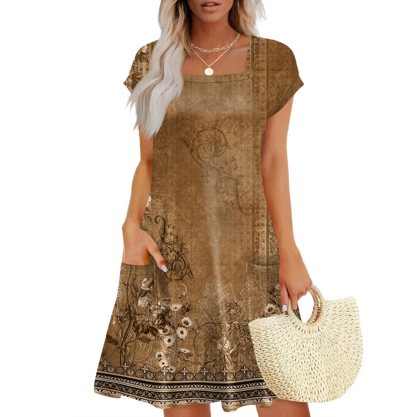 Summer Dresses For Women Loose Square Neck Cap Sleeve Casual Beach Vacation Tshirt Dress Sundresses With Pockets XL жовтий
Summer Dresses For Women Loose Square Neck Cap Sleeve Casual Beach Vacation Tshirt Dress Sundresses With Pockets XL жовтий