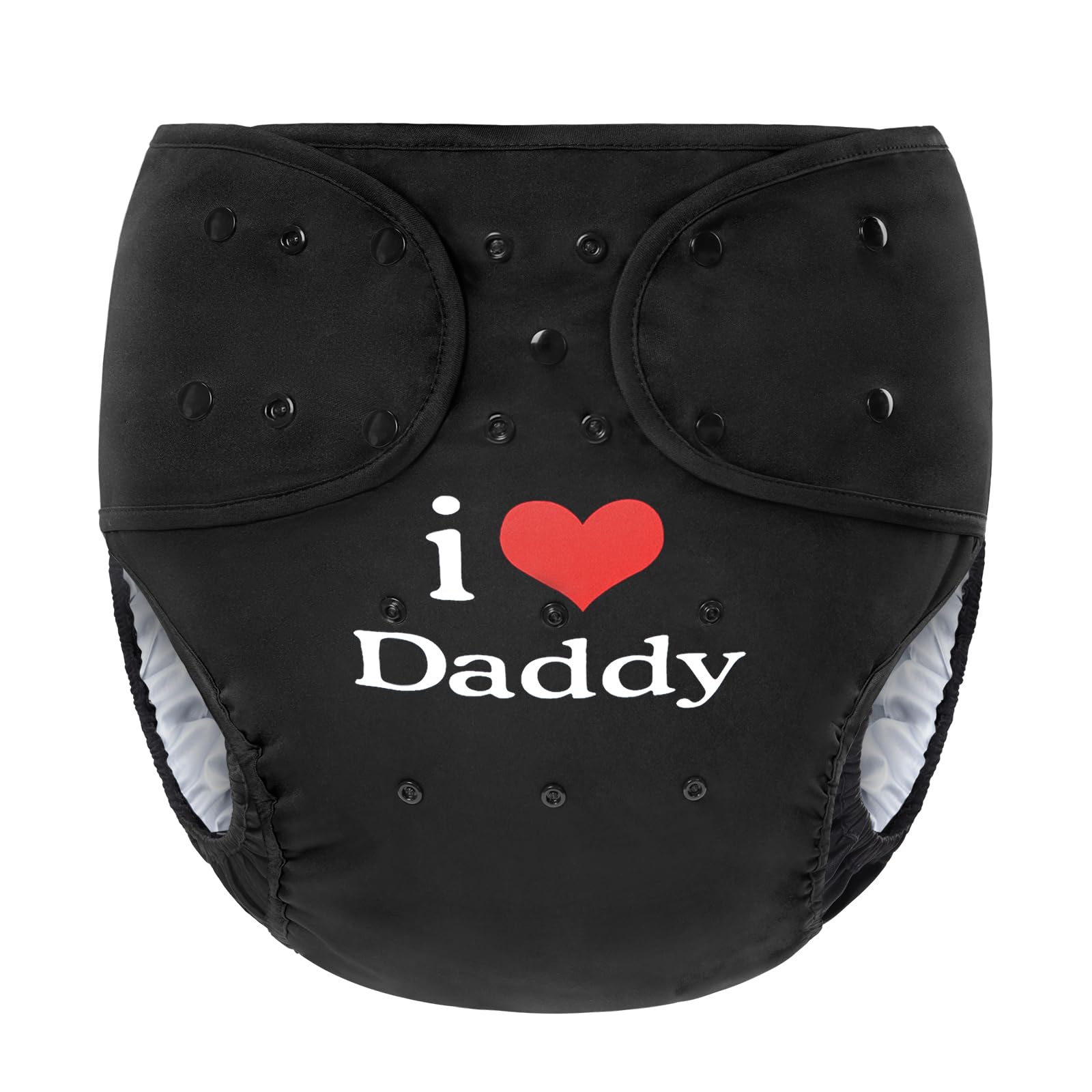 LittleForBig Adult Cloth Diaper Cover with Cute Daddy Loves It Design, Adjustable Waist and Length, Snaps, Leak-Proof, Breathable, Washable, Black
LittleForBig Adult Cloth Diaper Cover with Cute Daddy Loves It Design, Adjustable Waist and Length, Snaps, Leak-Proof, Breathable, Washable, Black