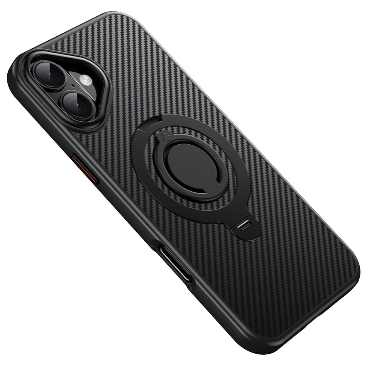 Чехол для iPhone 16, совместимый с MagSafe, подставка, задняя крышка из ПК + ТПУ с текстурой углеродного волокна и силиконовым кольцом Black
Чехол для iPhone 16, совместимый с MagSafe, подставка, задняя крышка из ПК + ТПУ с текстурой углеродного волокна и силиконовым кольцом Black
