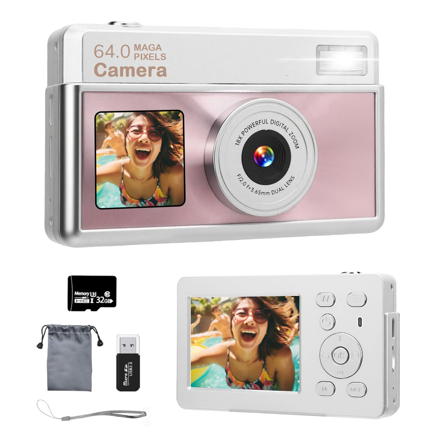 Запис відео 4K, 64 МП цифрова камера з двома екранами з карткою Micro SD 32 ГБ, автофокус AF, компактна камера, 2,83-дюймовий IPS великий екран та 1,5-дюймовий
Запис відео 4K, 64 МП цифрова камера з двома екранами з карткою Micro SD 32 ГБ, автофокус AF, компактна камера, 2,83-дюймовий IPS великий екран та 1,5-дюймовий