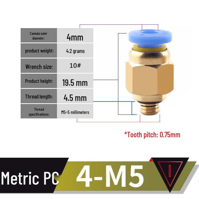 Trachea Quick Connector: Metric Coarse Thread Pneumatic Mold Nozzle, Straight-Through PC8-M6/M10/M12 Copper
Trachea Quick Connector: Metric Coarse Thread Pneumatic Mold Nozzle, Straight-Through PC8-M6/M10/M12 Copper