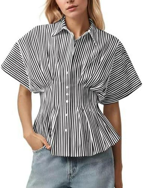 MISSACTIVER Women s Striped Ruffle Button-Down Shirt, Short Sleeve, Summer Casual Fit S
MISSACTIVER Women s Striped Ruffle Button-Down Shirt, Short Sleeve, Summer Casual Fit S