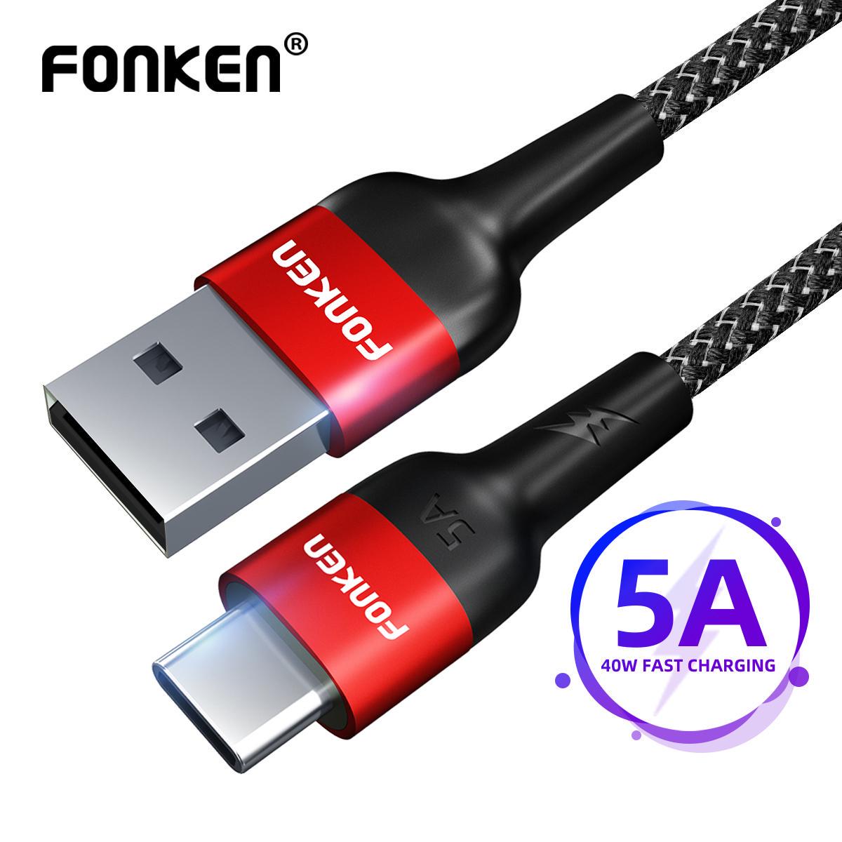FONKEN 5A USB Type C Кабель Super Charge 40 Вт Нейлоновый USB C Провод QC4.0 QC3.0 Кабель для быстрой зарядки данных
FONKEN 5A USB Type C Кабель Super Charge 40 Вт Нейлоновый USB C Провод QC4.0 QC3.0 Кабель для быстрой зарядки данных