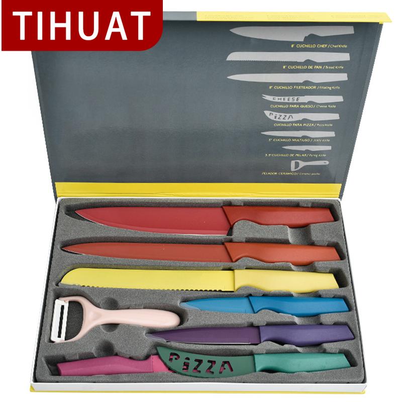 TIHUAT, восемь предметов, фруктовый нож, цветная ромбовидная ручка, нож для очистки, нож для хлеба, кухонные ножи и аксессуары, наборы ножей
TIHUAT, восемь предметов, фруктовый нож, цветная ромбовидная ручка, нож для очистки, нож для хлеба, кухонные ножи и аксессуары, наборы ножей
