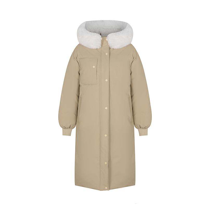Женская осенне-зимняя свободная однотонная утепленная верхняя одежда с хлопковой подкладкой и капюшоном, стоячим меховым воротником, теплая длинная ветрозащитная куртка, пальто XXL хаки