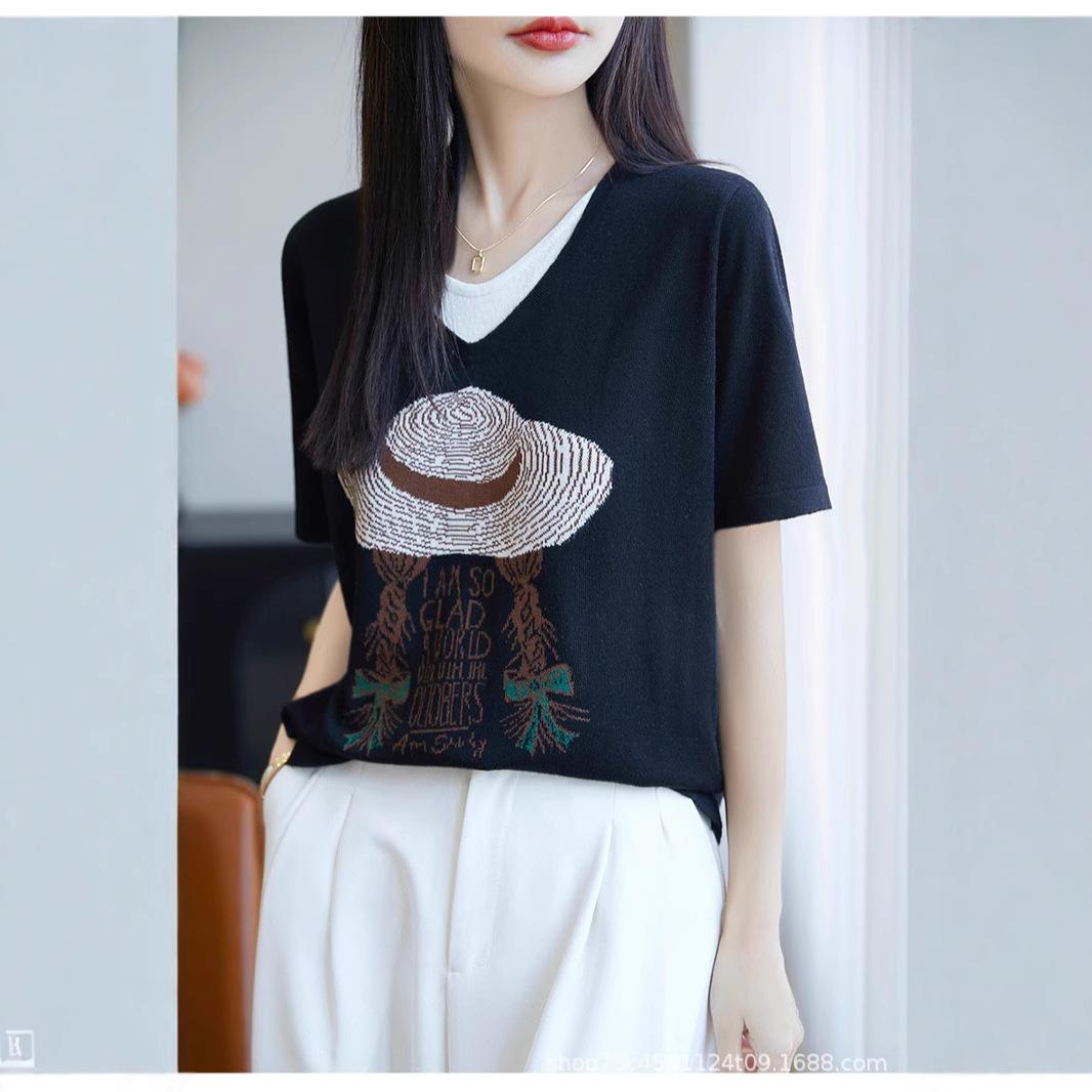 Весенне-летняя вязаная футболка с коротким рукавом женская с принтом, цветная, с круглым вырезом, пуловер, женская S чёрный
Весенне-летняя вязаная футболка с коротким рукавом женская с принтом, цветная, с круглым вырезом, пуловер, женская S чёрный