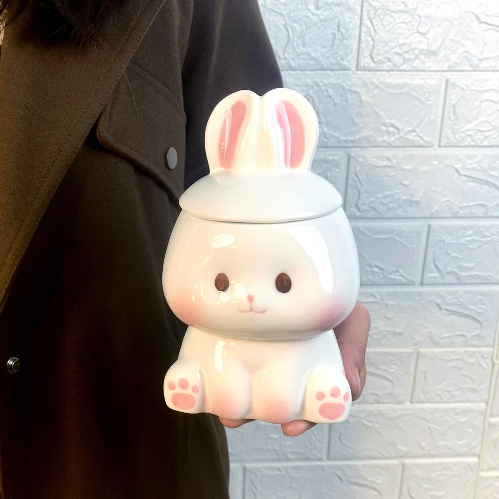 Милая керамическая кружка в стиле INS, креативная кавайная кофейная чашка с кроликом, чашка для пары, кружка для завтрака, молока, чая, подарок на День святого Валентина 420ml белый