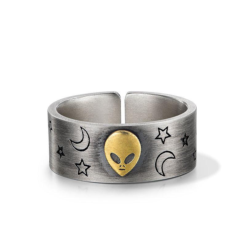 Trendy Men s Thai Silver Alien Ring with Star and Moon Graffiti Design Adjustable
Trendy Men s Thai Silver Alien Ring with Star and Moon Graffiti Design Adjustable