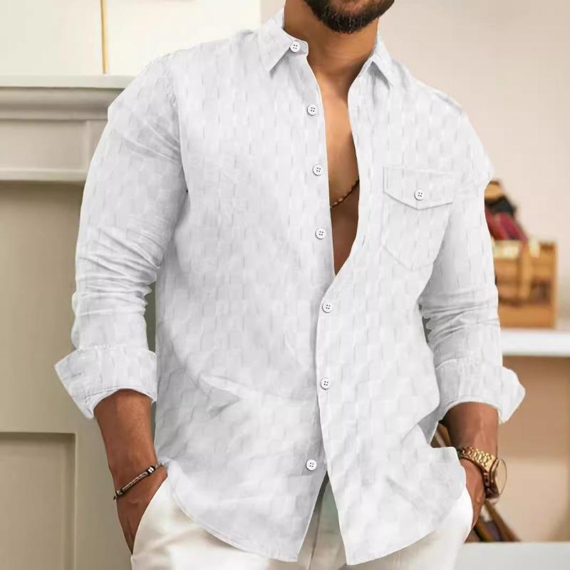 Cross-border new spring and autumn European and American men s plaid jacquard chest pocket lapel long-sleeved lapel shirt S білий
Cross-border new spring and autumn European and American men s plaid jacquard chest pocket lapel long-sleeved lapel shirt S білий
