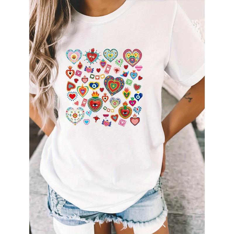 European Size Women S White Graphic T-Shirt with Colorful Heart & joyful Face Print - Short Sleeve Casual Tee, Multicolor All-Over Pattern 4XL
European Size Women S White Graphic T-Shirt with Colorful Heart & joyful Face Print - Short Sleeve Casual Tee, Multicolor All-Over Pattern 4XL