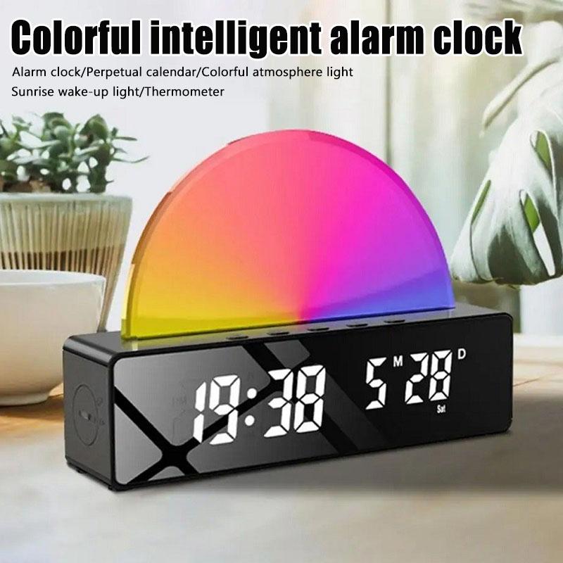 Умный будильник RGB с красочной атмосферной подсветкой, светом будильника на восходе солнца и термометром с вечным календарем
Умный будильник RGB с красочной атмосферной подсветкой, светом будильника на восходе солнца и термометром с вечным календарем