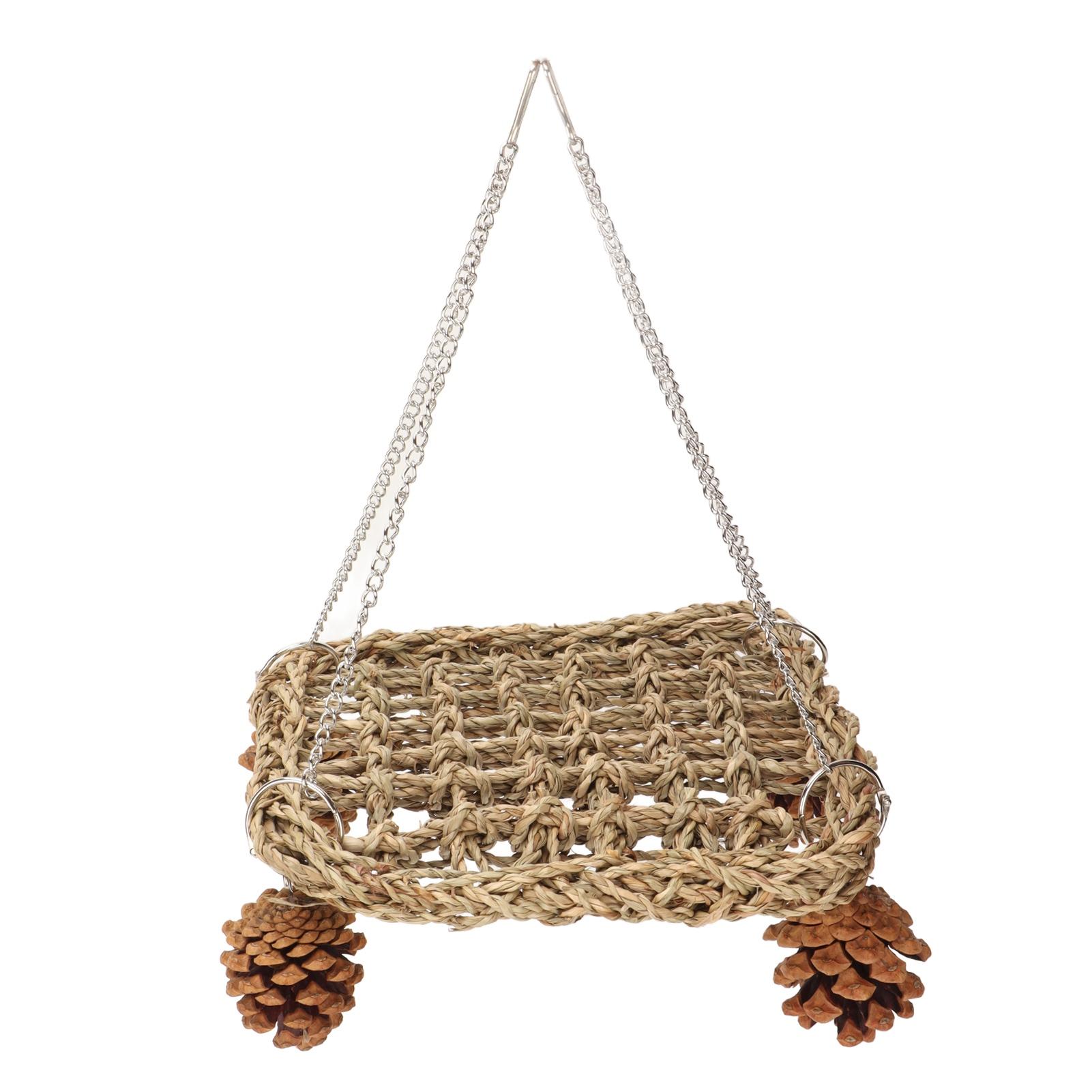 Игрушки-качели из морской травы для птиц, безопасные, полезные, ручной работы, снимают скуку, игрушки-кормушки для птиц, жевательные настенные игрушки с сосновыми шишками, цепочками